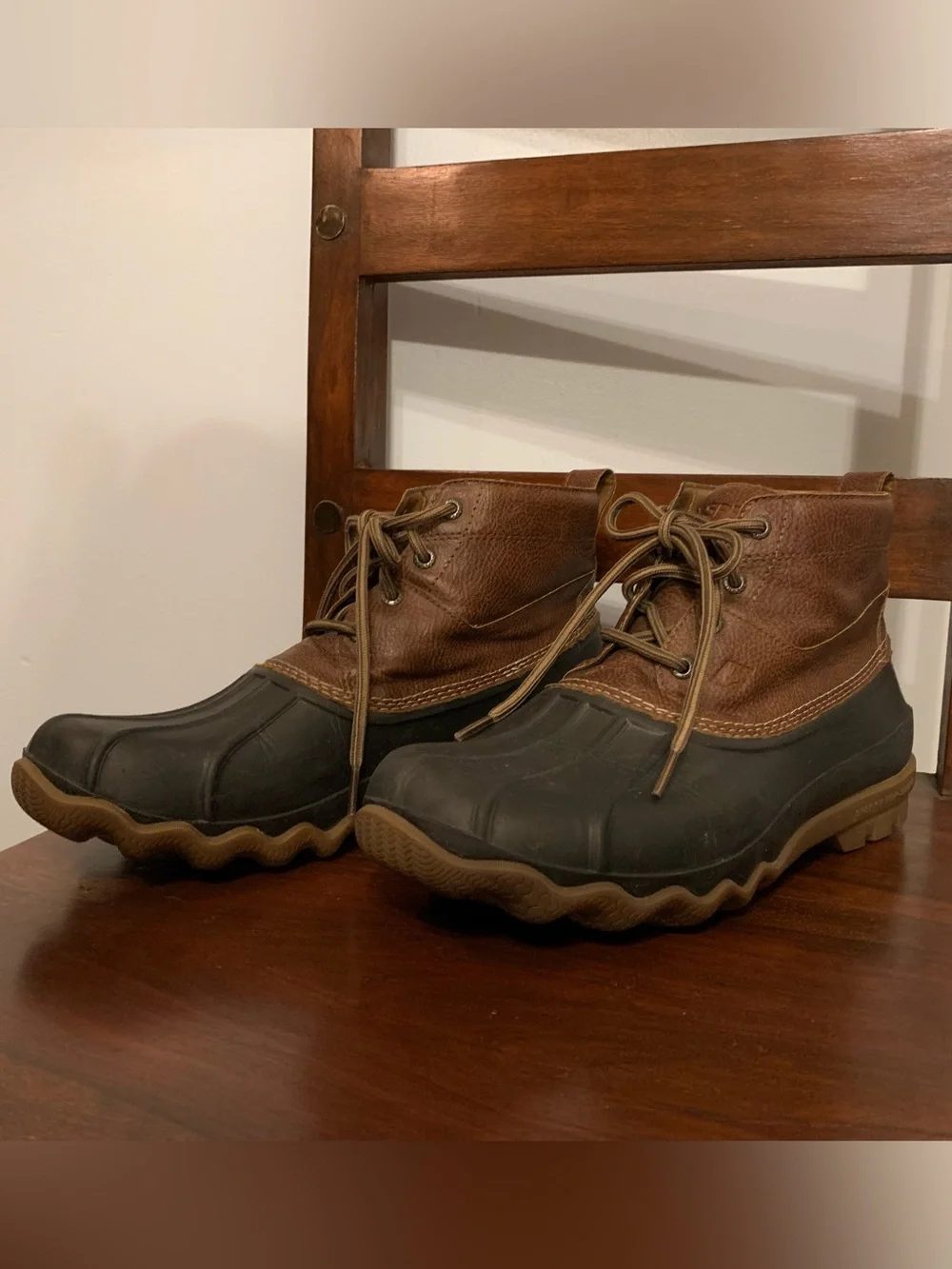 Sperry Brown Leather and Black Rubber Lace-Up Duck Boots